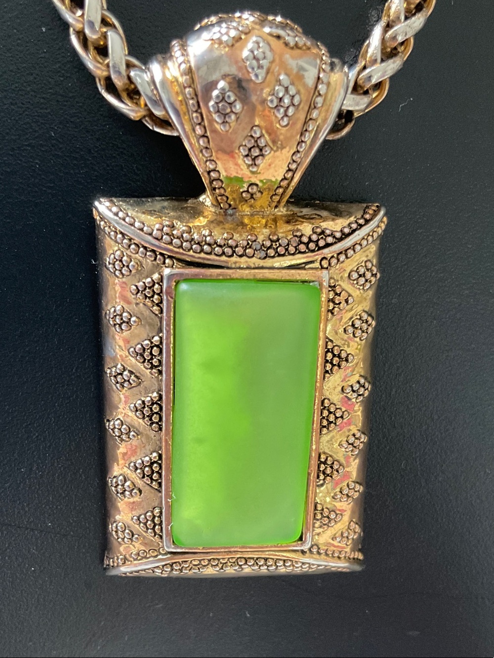 Gold-Tone Pendant Necklace with Bright Lime Green Stone